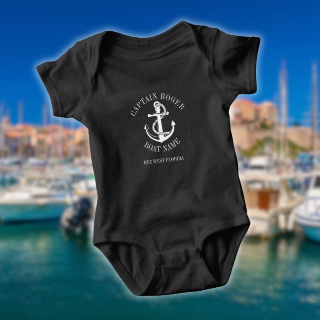 Name des personalisierten Schiffskapitäns Nautical Baby Strampler (Personalized Captain Nautical Anchor Boat Name Baby Bodysuit)