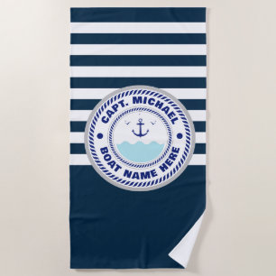 Name des personalisierten Schiffskapitäns Nautical Strandtuch