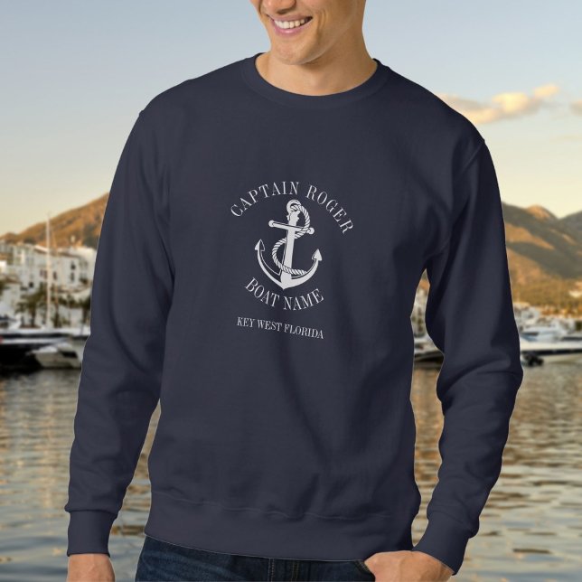 Name des personalisierten Schiffskapitäns Nautical Sweatshirt (Personalized Captain Nautical Anchor Boat Name Sweatshirt)