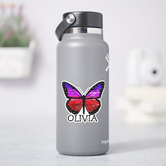 Name des personalisierten Schmetterlingsmädchens Aufkleber (HydroFlask)