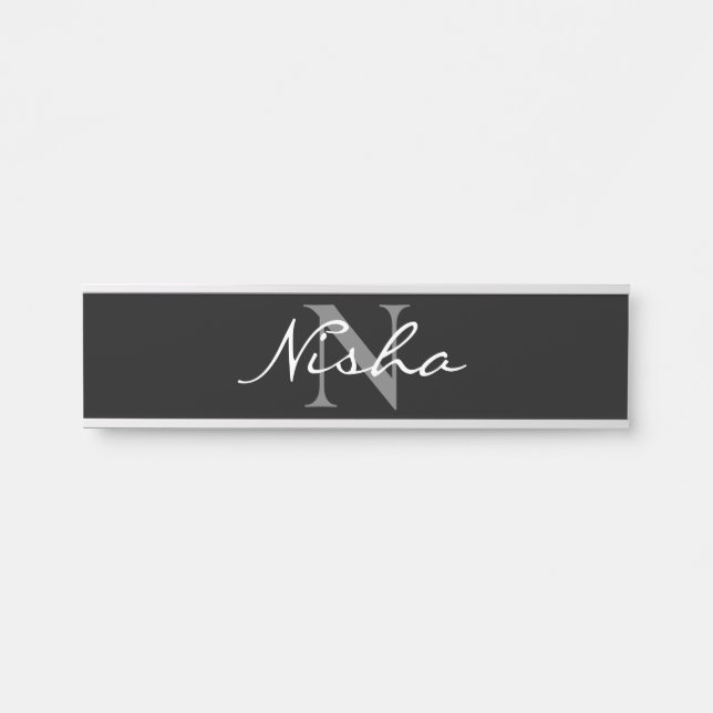 Name des personalisierten Schwarz-weißen Monogramm Türschild (Vorderseite )