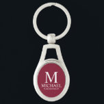 Name des personalisierten Trauzeugen und Monogramm Schlüsselanhänger<br><div class="desc">Moderne Geschenke mit Personalisiertem Trauzeuge mit personalisiertem Monogramm,  Trauzeuge Name und Titel in der weißen klassischen Serif-Schriftart-Stil auf bordeauxrotem Hintergrund. Auch perfekt für Trauzeuge,  Vater der Braut und mehr.</div>