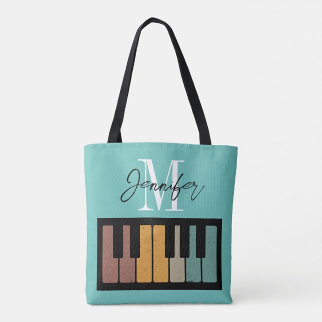 Name des Piano-Monogramms Retro Personalisiert Tasche (Rückseite)
