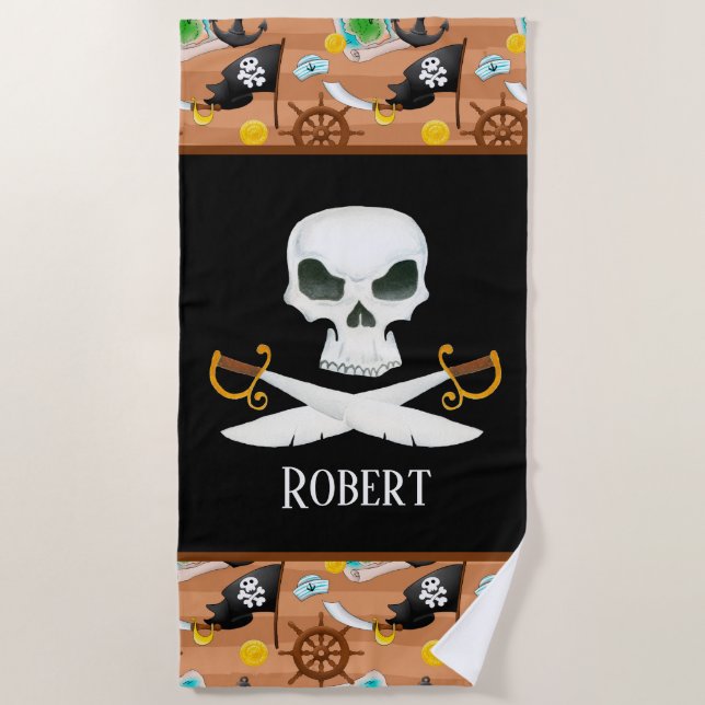 Name des Piratenschädels Strandtuch (Vorderseite)