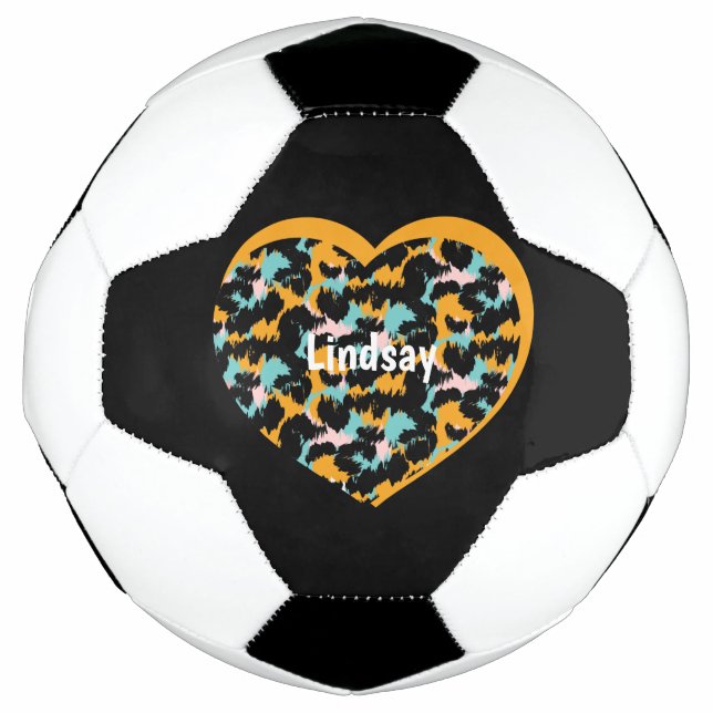 Name des Pulvers Cheetah Animal Print Monogram Nam Fußball (Vorderseite)