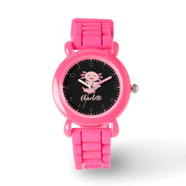 Name des rosa Axolotl Monogramms Armbanduhr (Vorderseite)