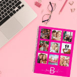 Name des rosa Fotos, Collage monogram, 2025 Planer<br><div class="desc">Machen Sie Ihre eigene Familienkollektion als Geschenk oder für sich selbst. Nutzen Sie vier, neun Ihrer Lieblings-Fotos Ihrer Familie, Freunden, Traumreiseziel oder Haustier! Personalisieren und fügen Sie einen Namen und Ihren Monogramm-Brief hinzu. Der Name wird mit einem modernen handgeschriebenen Stilskript mit Swashes geschrieben. Ein trendiger, rosa Hintergrund. Um die Swashes...</div>