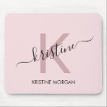 Name des rosafarbenen Monogrammes Mousepad<br><div class="desc">Modern blush pink script monogram name mouse pad</div>