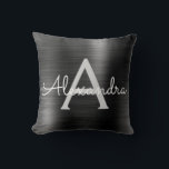 Name des roten, modernen, gebürsteten Metalls Kissen<br><div class="desc">Moderne und elegante Schwarzweiß-Folie mit Monogrammname und Anfangskissen aus gebürstetem Metall. Das Kissen ist das perfekte Geburtstag- oder Weihnachtsgeschenk für jemanden,  der sein Zimmer stilvoll dekoriert.</div>
