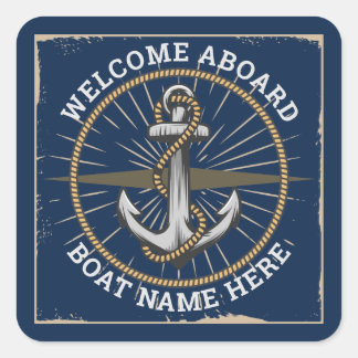 Name des Schiffes an Bord des Schiffs Quadratischer Aufkleber