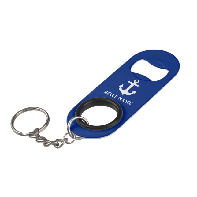 Name des Schiffes Anchor Blau Schlüsselanhänger Flaschenöffner (Vorderseite Schrägansicht)