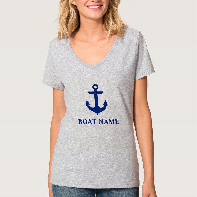 Name des Schiffes Anchor Gray V-Neck T-Shirt (Vorderseite)