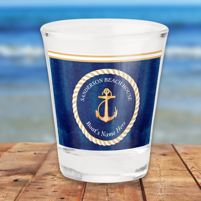 Name des Schiffes Anchor Navy Blau und Gelb Schnapsglas (Von Creator hochgeladen)