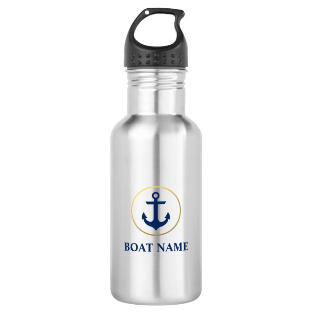 Name des Schiffes Anchor Navy Blue Gold Edelstahlflasche (Vorderseite)