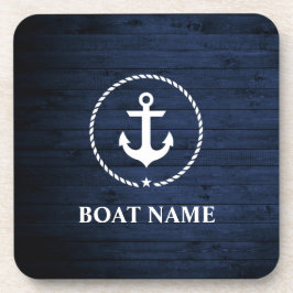 Name des Schiffes Anchor Rope Blue Wood Getränkeuntersetzer