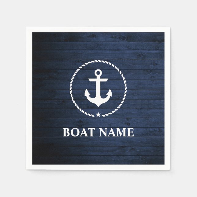 Name des Schiffes Anchor Rope Blue Wood Serviette (Vorderseite)