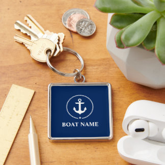 Name des Schiffes Anchor Rope Navy Blue Square Schlüsselanhänger
