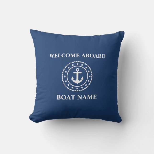 Name des Schiffes Anchor Rope Stars Blue Willkomme Kissen (Vorderseite)