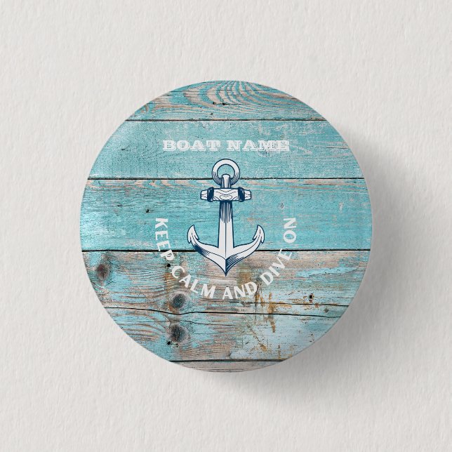 Name des Schiffes Anchor Rustikales Holz Button (Vorderseite)