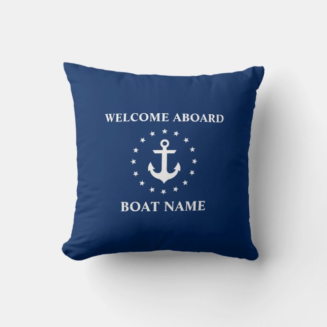 Name des Schiffes Anchor Sterne Blau Willkommen Kissen (Vorderseite)
