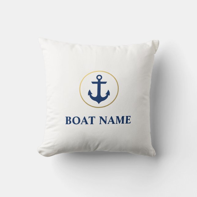 Name des Schiffes Anker Blau Weißes Gold Kissen (Vorderseite)