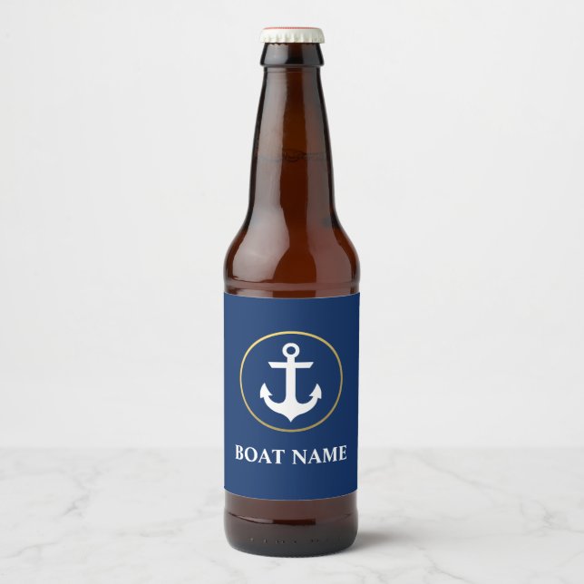 Name des Schiffes Anker Blue Gold Bierflaschenetikett (Vorderseite)