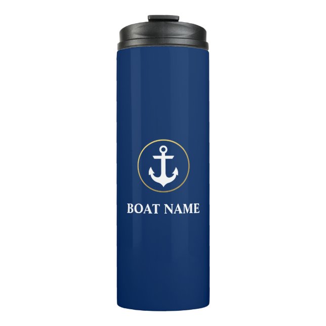 Name des Schiffes Anker Blue Gold Thermosbecher (Vorderseite)