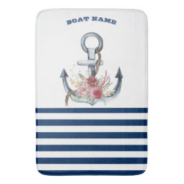 Name des Schiffes, Anker Blume Navy Blue Streifen Badematte