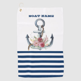 Name des Schiffes, Anker Blume Navy Blue Streifen Golfhandtuch