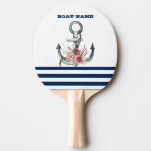 Name des Schiffes, Anker Blume Navy Blue Streifen Tischtennis Schläger