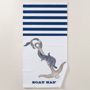 Name des Schiffes, Anker Delphin Navy Blue Strip Strandtuch