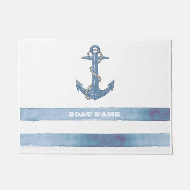 Name des Schiffes, Anker, Seile, Blaue Streifen Fußmatte (Vorderseite)