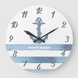 Name des Schiffes, Anker, Seile, Blaue Streifen Große Wanduhr