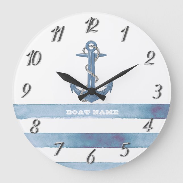 Name des Schiffes, Anker, Seile, Blaue Streifen Große Wanduhr (Vorderseite)