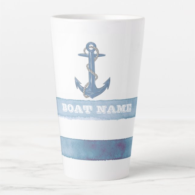 Name des Schiffes, Anker, Seile, Blaue Streifen Milchtasse (Vorderseite)