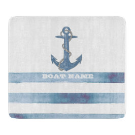 Name des Schiffes, Anker, Seile, Blaue Streifen Schneidebrett