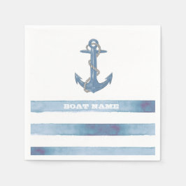 Name des Schiffes, Anker, Seile, Blaue Streifen Serviette
