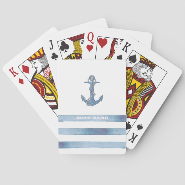 Name des Schiffes, Anker, Seile, Blaue Streifen Spielkarten (Rückseite)