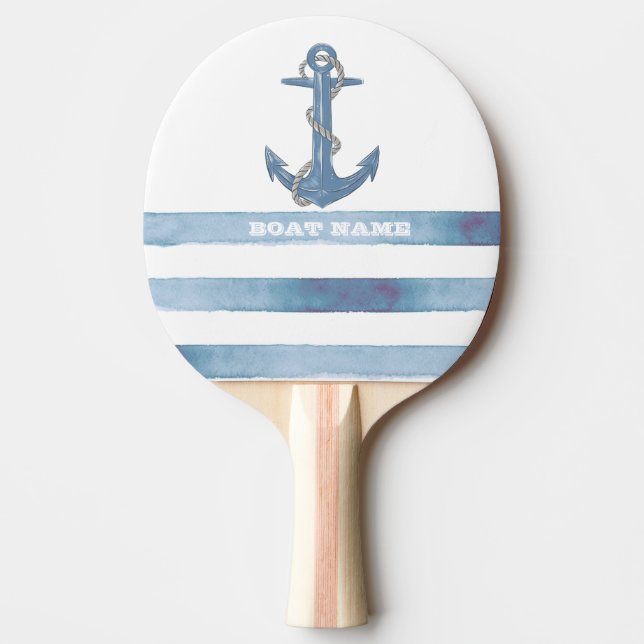 Name des Schiffes, Anker, Seile, Blaue Streifen Tischtennis Schläger (Vorderseite)