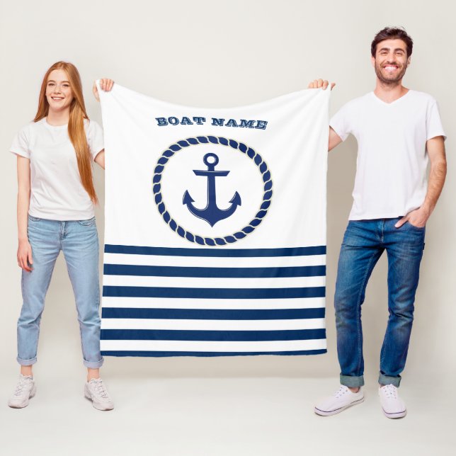 Name des Schiffes, Ankernacht blau gestreift Fleecedecke (Beispiel)