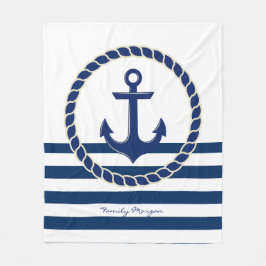 Name des Schiffes, Ankernacht blau gestreift Fleecedecke
