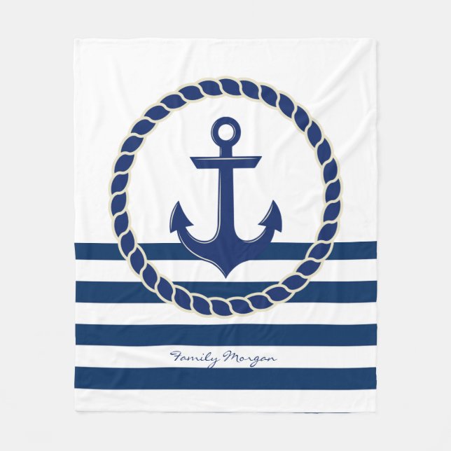 Name des Schiffes, Ankernacht blau gestreift Fleecedecke (Vorderseite)