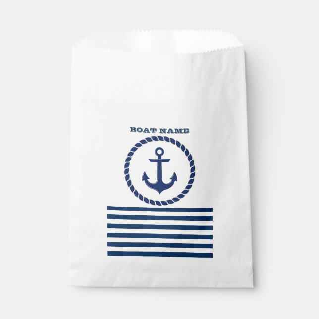Name des Schiffes, Ankernacht blau gestreift Geschenktütchen (Vorderseite)
