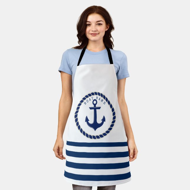 Name des Schiffes, Ankernacht blau gestreift Schürze (Getragen)