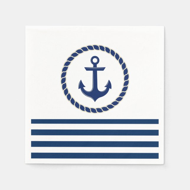 Name des Schiffes, Ankernacht blau gestreift Serviette (Vorderseite)