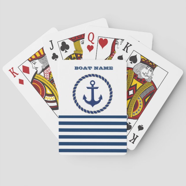 Name des Schiffes, Ankernacht blau gestreift Spielkarten (Rückseite)
