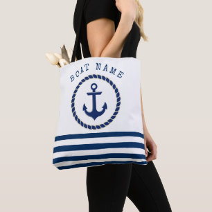Name des Schiffes, Ankernacht blau gestreift Tasche