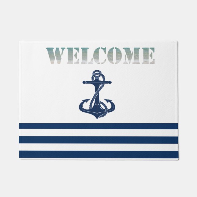 Name des Schiffes, Ankernacht Blaue Streifen Fußmatte (Vorderseite)