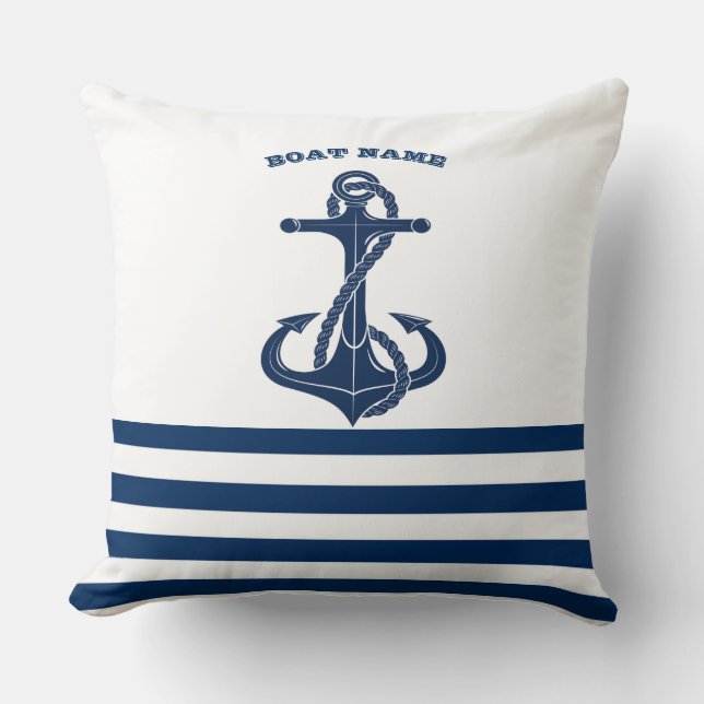 Name des Schiffes, Ankernacht Blaue Streifen Kissen (Vorderseite)