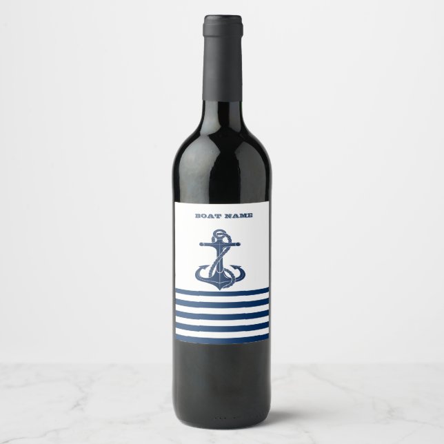 Name des Schiffes, Ankernacht Blaue Streifen Weinetikett (Vorderseite)